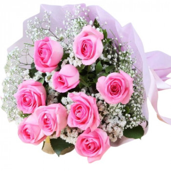 Bouquet of pink roses with gypsophila 50 cm