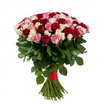 51 red, pink and white rose 70 cm