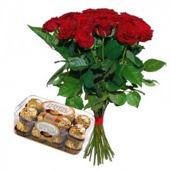 15 red roses 60 cm with Ferrero Rocher 