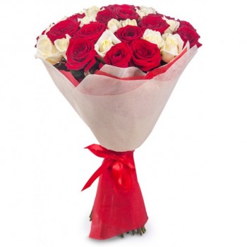 Ziedu pušķis Sarkanas un baltas rozes 50 cm (25 rozes)