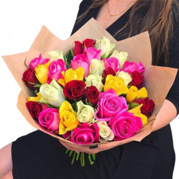 Multicolored roses 40 cm (select the number of flowers)